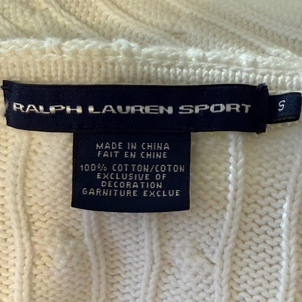 🆕 RALPH LAUREN SPORT White Cable Knit Full Zip Hooded Sweater Pink Pony Logo S - Picture 8 of 8